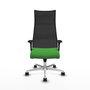Sillón Albacete con mecanismo Sincro tapizada con Tela color Verde y malla color Negro. Equipado con Base aluminio, Brazos 1D y Ruedas 65mm nailon