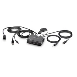 StarTech C2-D46-UAC-CBL-KVM - Interruptor KVM de 2 Puertos con Cables Integrados para USB-A y USB-C, DisplayPort 4K 60Hz, 5120x1440, Negro