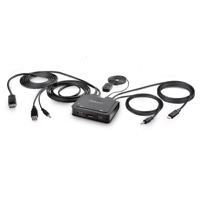 StarTech C2-D46-UAC-CBL-KVM - Interruptor KVM de 2 Puertos con Cables Integrados para USB-A y USB-C, DisplayPort 4K 60Hz, 5120x1440, Negro StarTech C2-D46-UAC-CBL-KVM - Interruptor KVM de 2 Puertos con Cables Integrados para USB-A y USB-C, DisplayPort 4K 60Hz, 5120x1440, Negro