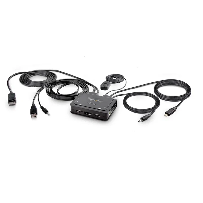 StarTech C2-D46-UAC-CBL-KVM - Interruptor KVM de 2 Puertos con Cables Integrados para USB-A y USB-C, DisplayPort 4K 60Hz, 5120x1440, Negro StarTech C2-D46-UAC-CBL-KVM - Interruptor KVM de 2 Puertos con Cables Integrados para USB-A y USB-C, DisplayPort 4K 60Hz, 5120x1440, Negro