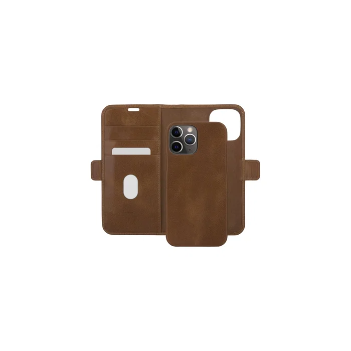 Dbramante1928 Lynge - Funda cartera de cuero bronceado para Apple iPhone 12 y 12 Pro, 15.5 cm (6.1"), con cierre magnético y bolsillo para tarjetas