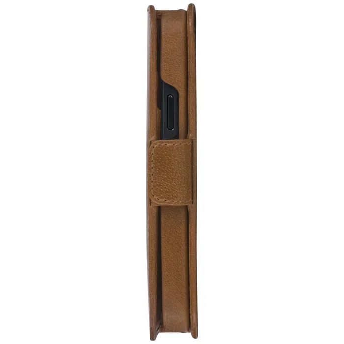 Dbramante1928 Lynge - Funda cartera de cuero bronceado para Apple iPhone 12 y 12 Pro, 15.5 cm (6.1"), con cierre magnético y bolsillo para tarjetas