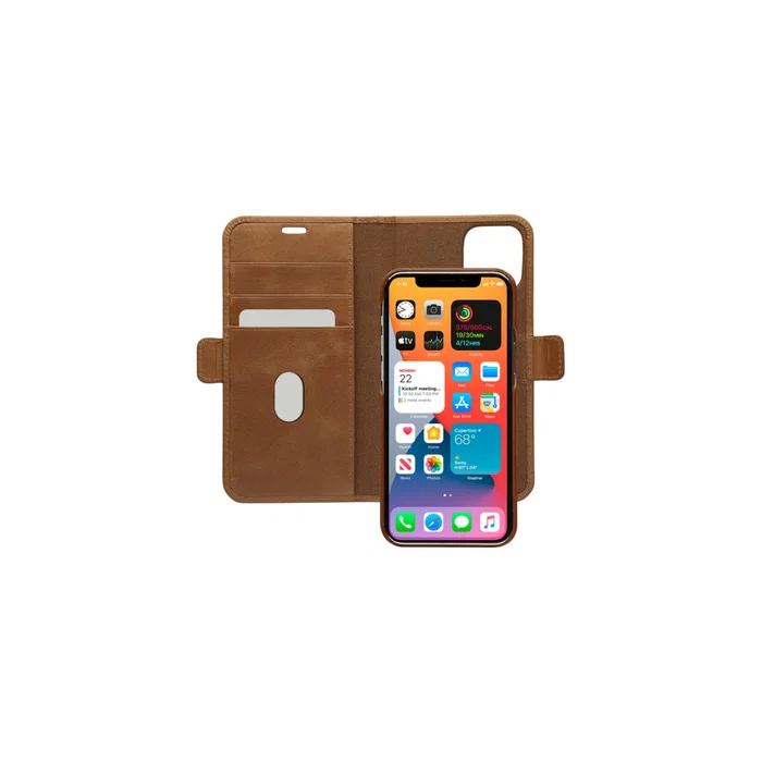 Dbramante1928 Lynge - Funda cartera de cuero bronceado para Apple iPhone 12 y 12 Pro, 15.5 cm (6.1"), con cierre magnético y bolsillo para tarjetas