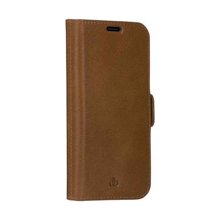 Dbramante1928 Lynge - Funda cartera de cuero bronceado para Apple iPhone 12 y 12 Pro, 15.5 cm (6.1"), con cierre magnético y bolsillo para tarjetas