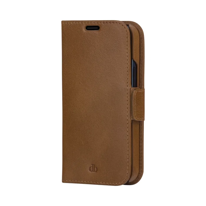 Dbramante1928 Lynge - Funda cartera de cuero bronceado para Apple iPhone 12 y 12 Pro, 15.5 cm (6.1"), con cierre magnético y bolsillo para tarjetas
