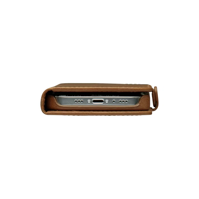 Dbramante1928 Lynge - Funda cartera de cuero bronceado para Apple iPhone 12 y 12 Pro, 15.5 cm (6.1"), con cierre magnético y bolsillo para tarjetas
