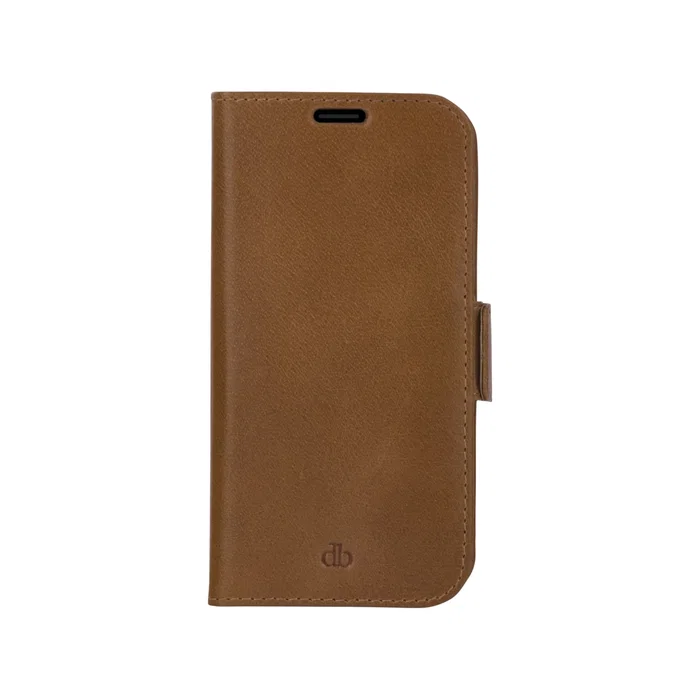 Dbramante1928 Lynge - Funda cartera de cuero bronceado para Apple iPhone 12 y 12 Pro, 15.5 cm (6.1"), con cierre magnético y bolsillo para tarjetas