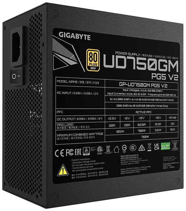 Gigabyte UD750GM PG5 V2 750 W 80 PLUS Gold ATX 3.1 Modular Negro