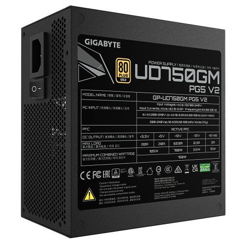 Gigabyte UD750GM PG5 V2 Fuente de Alimentación 750W 80 PLUS Gold PCIe Gen 5.1 ATX 3.1 Modular