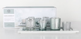 DKD Home Decor Set de 5 Portavelas de Cristal y MDF Plateado