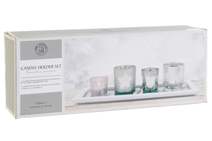 DKD Home Decor Portavela Set de 5, Plateado, 14 x 52 x 37 cm