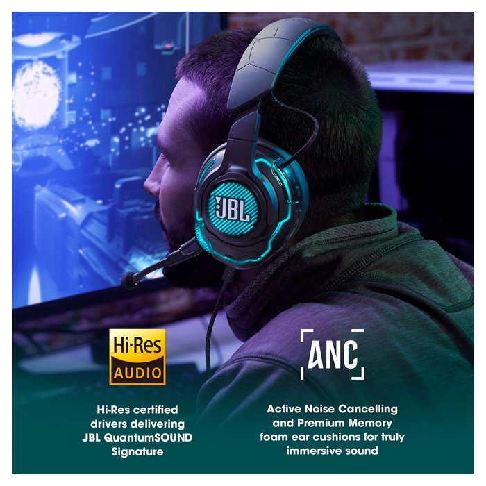 JBL Quantum One Auriculares Gaming Diadema Alámbricos Over-Ear, Negro, con Micrófono Boom Extraíble y Cancelación de Ruido, 20-20000 Hz