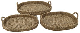 DKD Home Decor Set de 3 Bandejas de Seagrass y Metal Natural