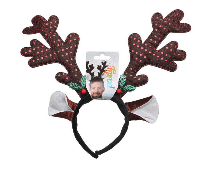 Diadema Cuernos De Reno Con Orejas Y Hojas Navideñas para Fiestas y Disfraces