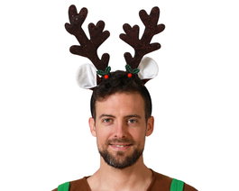 Diadema Cuernos De Reno Con Orejas Y Hojas Navideñas para Fiestas y Disfraces