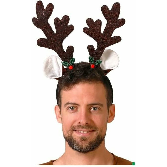Diadema Navideña con Cuernos de Reno, Orejas y Hojas - Accesorio para Fiestas y Disfraces
