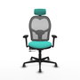 Silla de oficina Jorquera con mecanismo Sincro/Traslack tapizada con Similpiel color Turquesa y malla color Gris. Equipada con lumbar 1D, Brazos 3D, Cabecero 2D y Ruedas 65 mm parqué