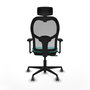 Silla de oficina Jorquera con mecanismo Sincro/Traslack tapizada con Similpiel color Turquesa y malla color Gris. Equipada con lumbar 1D, Brazos 3D, Cabecero 2D y Ruedas 65 mm parqué