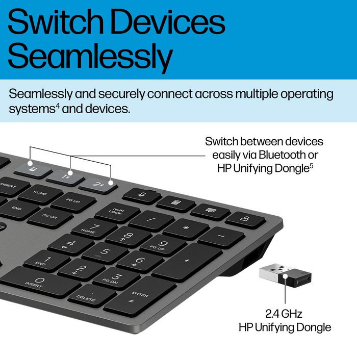HP 725 Multi-Device Rechargeable Wireless Keyboard HP 725 Multi-Device Rechargeable Wireless Keyboard