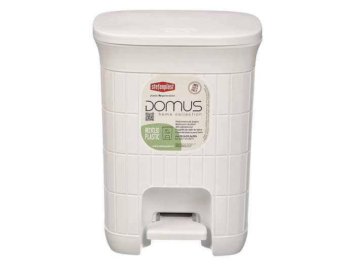 Stefanplast Papelera Domus Pequeña Blanca 6 Litros con Pedal y Cubo Extraíble, 20.5x27x20.5 cm (Set de 6)