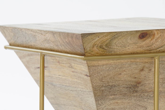 DKD Home Decor Mesita Auxiliar Moderna Natural Dorado Mango Metal 40x40x45 cm