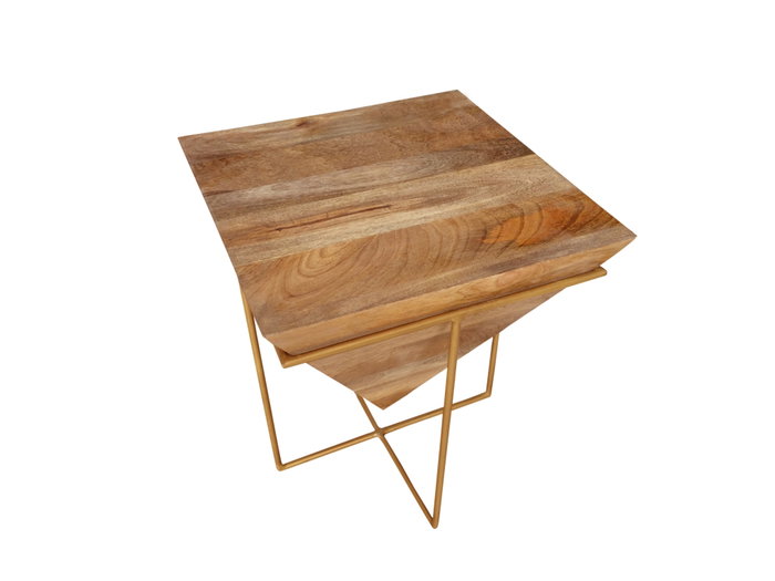 DKD Home Decor Mesita Auxiliar Moderna Natural Dorado Mango Metal 40x40x45 cm