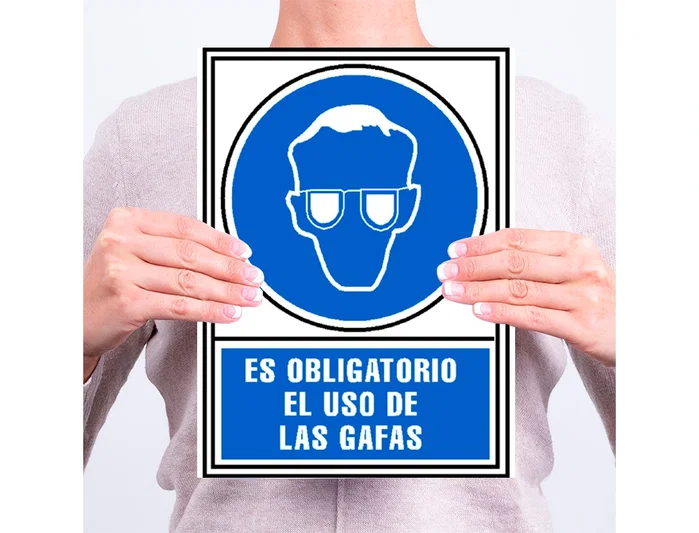 Archivo 2000 Señal Obligatorio Uso de Gafas PVC Azul Luminiscente 210x297 mm