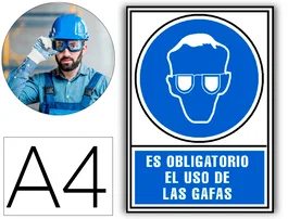 Archivo 2000 Señal Obligatorio Uso de Gafas PVC Azul Luminiscente 210x297 mm