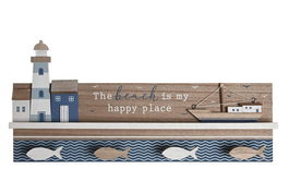 DKD Home Decor Perchero Mediterraneo Natural Azul Marino 5 x 18 x 40 cm (4 Unidades)
