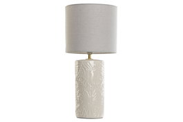 DKD Home Decor Lámpara de sobremesa de gres y lino Blanco