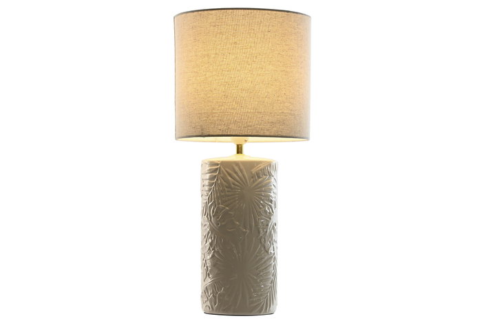DKD Home Decor Lámpara de sobremesa de gres y lino Blanco