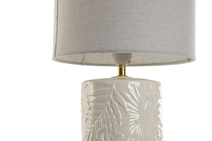 DKD Home Decor Lámpara de sobremesa de gres y lino Blanco