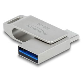 DeLOCK Lápiz de Memoria USB 256GB USB-C + USB-A USB 3.2 Gen 1 (5 Gbps), Carcasa de Metal Giratoria, 116 MB/s Lectura
