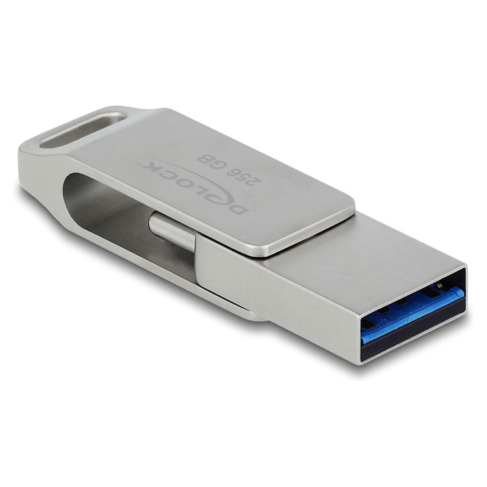 DeLOCK Lápiz de Memoria USB 256GB USB-C + USB-A USB 3.2 Gen 1 (5 Gbps), Carcasa de Metal Giratoria, 116 MB/s Lectura