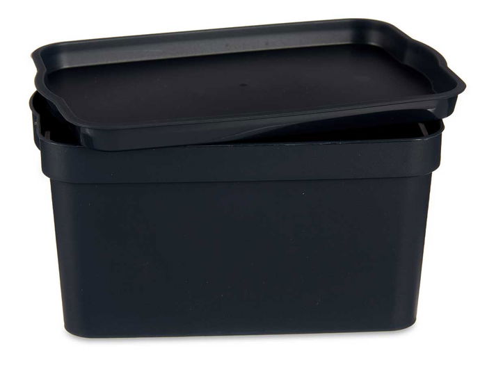 Kipit Caja Plástico con Tapa 2,3L Antracita 13.5x11x20 cm (Set de 24)