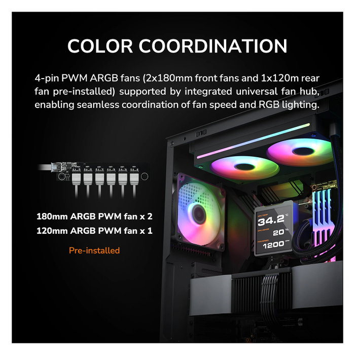 COUGAR CGR-5VA4B-RGB Airface 180 Midi Tower Negro, con ARGB, Ventana de Vidrio Templado, 3 Ventiladores Preinstalados