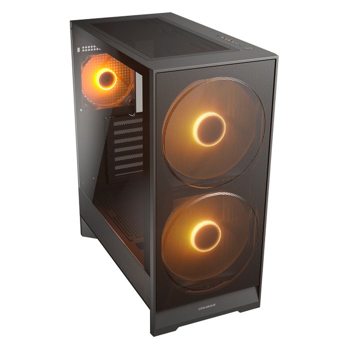 COUGAR CGR-5VA4B-RGB Airface 180 Midi Tower Negro, con ARGB, Ventana de Vidrio Templado, 3 Ventiladores Preinstalados