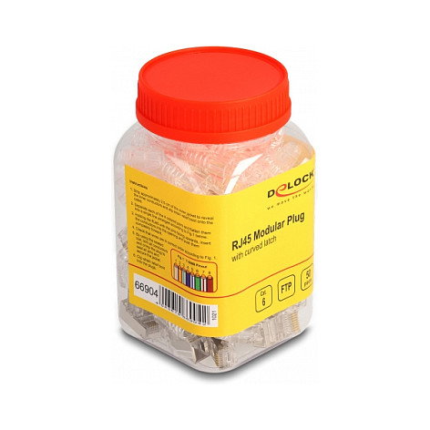 DeLOCK Set de 50 Conectores Modulares RJ45 Cat.6 con Pestillo Curvo y Botas de Protección