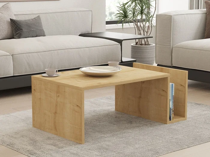 MEMO Mesa de Centro Roble Zafiro, Tapa Elevable con Almacenamiento Integrado, 86.8 cm Ancho x 32.4 cm Profundidad x 50 cm Alto