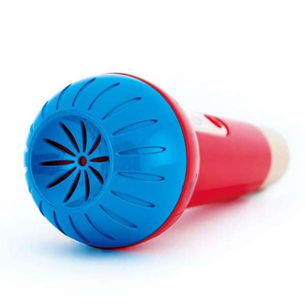 Hape Micrófono de Madera Eco Prodigioso con Ritmos y Sonidos para Bebés, Material Haya ABS PS HTPE Acero, 8x21,8x8 cm