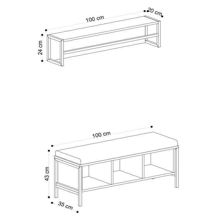 Hanah Home Recibidor Roble y Negro con Estante de Pared 100cm