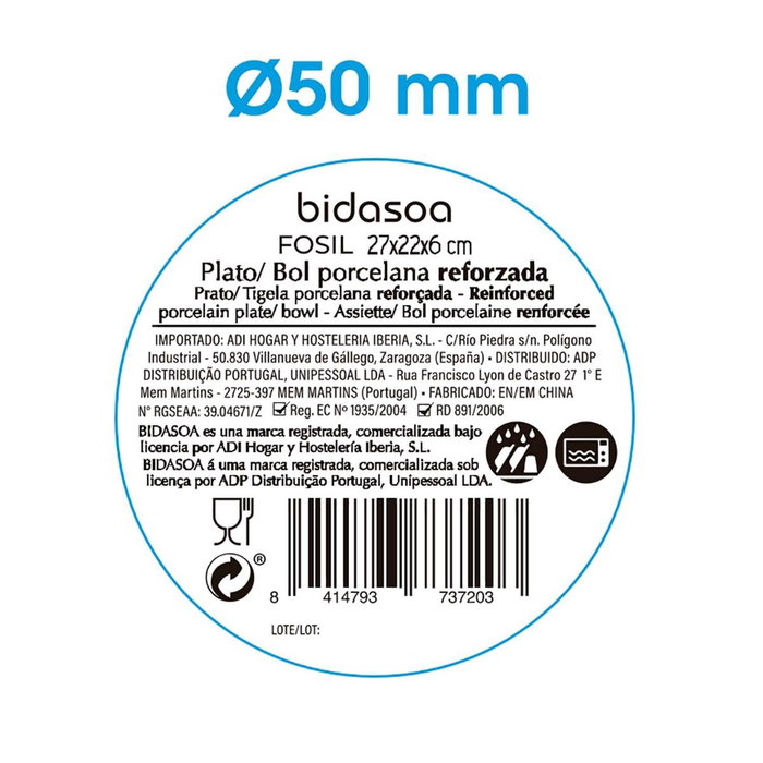 Plato Bol Oval Porcelana Fosil Bidasoa 27,3x22,2x5,7 cm (16 Unidades)
