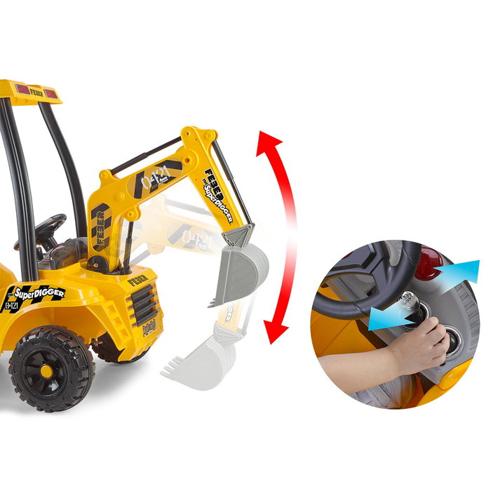 Feber Super Digger 8/12320 - Excavadora Eléctrica 12V para Niños +3 Años, con Batería, Movimiento Realista de Pala y Brazo, Volante, Dimensiones 164x68x108 cm (Largo x Ancho x Alto)