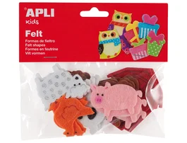 Apli Figura de fieltro con forma de animales, bolsa de 18 unidades surtidas