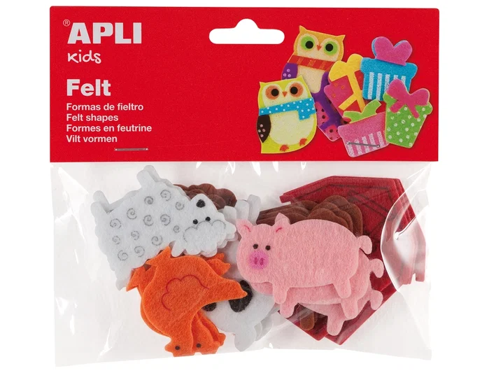Apli Figuras de fieltro con forma de animales para manualidades, bolsa de 18 unidades surtidas, 6 cm
