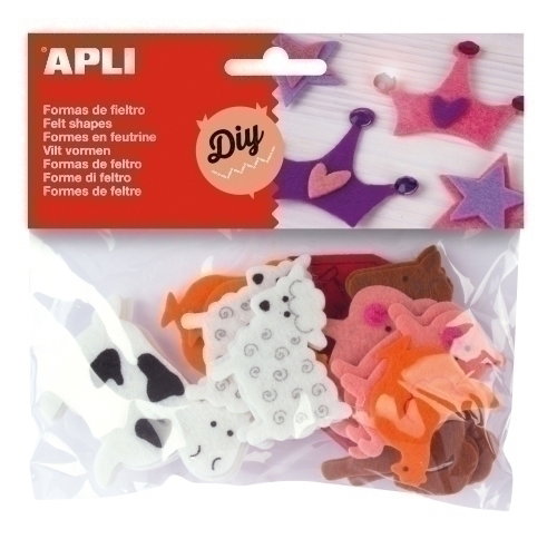 Apli Figura de fieltro con forma de animales, bolsa de 18 unidades surtidas Apli Figura de fieltro con forma de animales, bolsa de 18 unidades surtidas