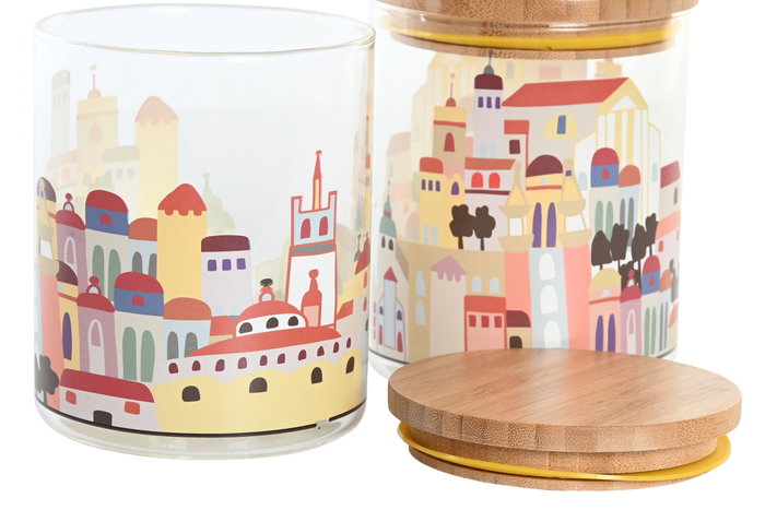 DKD Home Decor Bote de Borosilicato 700 ml Casitas