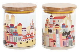 DKD Home Decor Bote de Borosilicato 700 ml Casitas