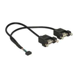 DeLOCK Cable USB 2.0 con 2 x USB Tipo-A Hembra, 0,25 m, Negro