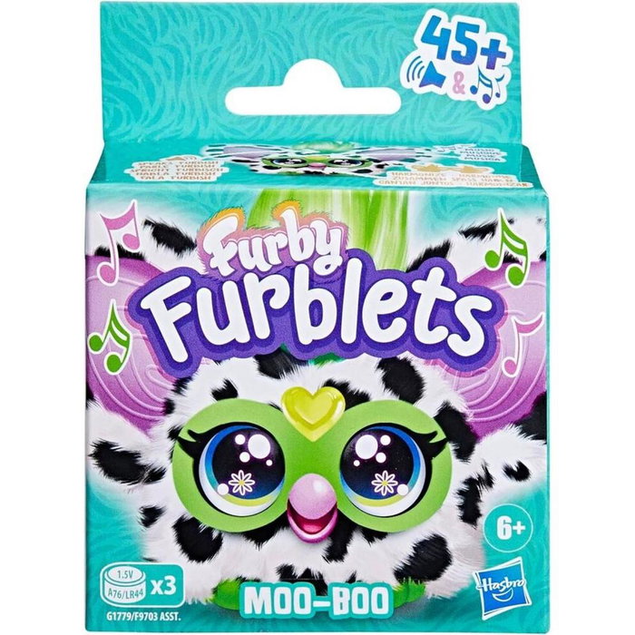 Hasbro Furby Furblet Moo - Juguete Interactivo Electrónico con Clip de Llavero, Reproduce Música K-pop, Sonidos y Frases en Furbish, Figura Mini Portátil (5 cm), Incluye Baterías